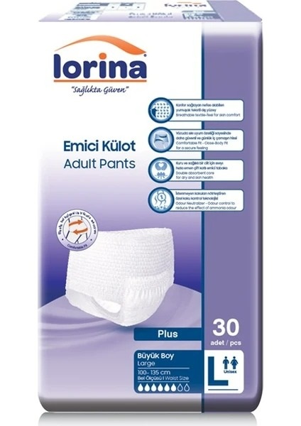 LORİNA 6 DAMLA EMİCİ KÜLOT BÜYÜK BOY LARGE 30 ADET